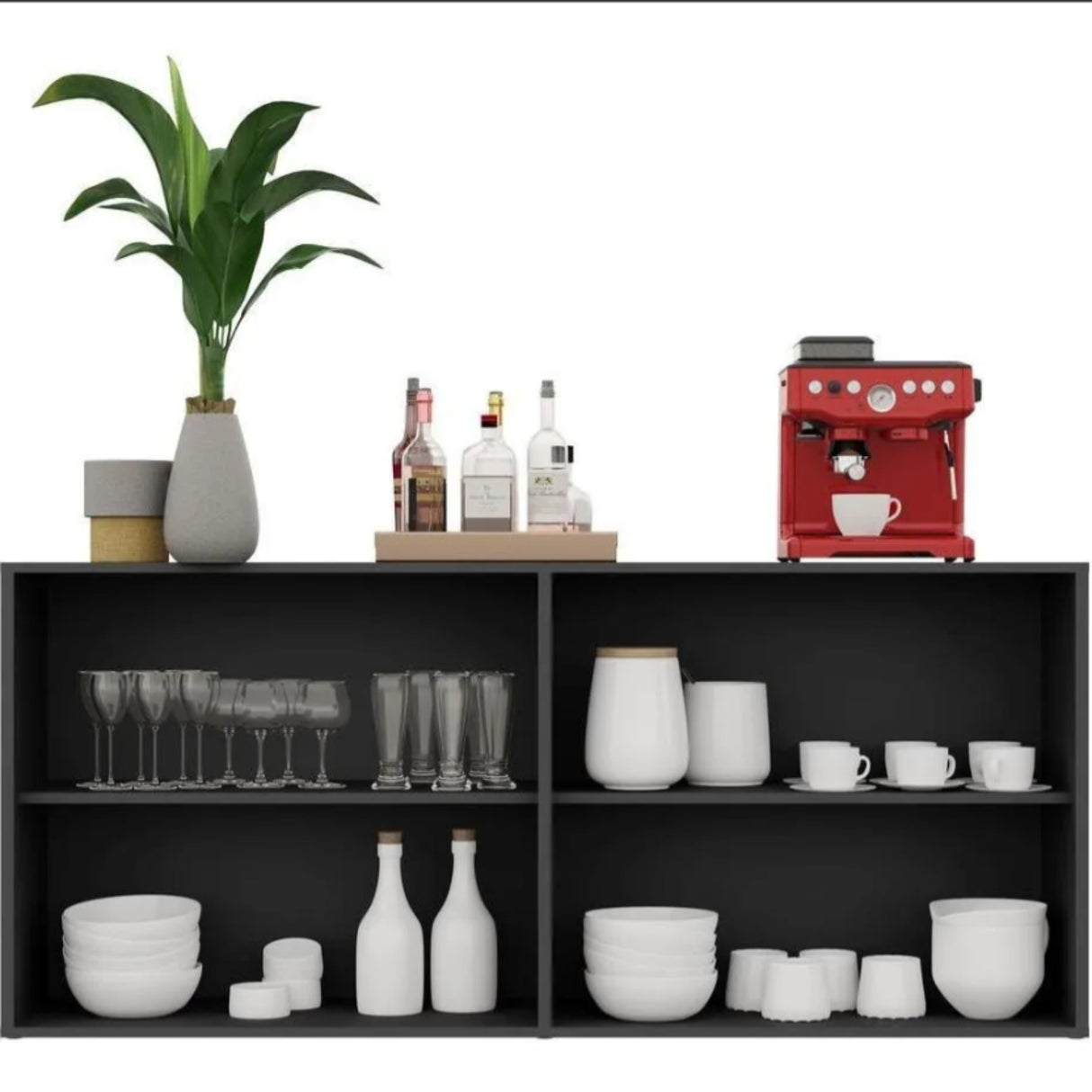 Aparador Veneza Negro 123x69cm con Cuatro Puertas y Cuatro Compartimientos - BIFES Y ARRIMOS | Bylmo