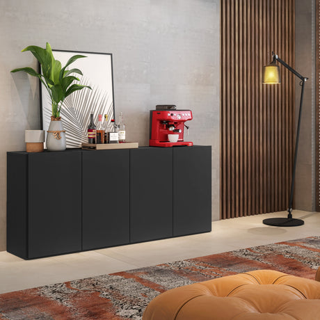 Aparador Veneza Negro 123x69cm con Cuatro Puertas y Cuatro Compartimientos - BIFES Y ARRIMOS | Bylmo