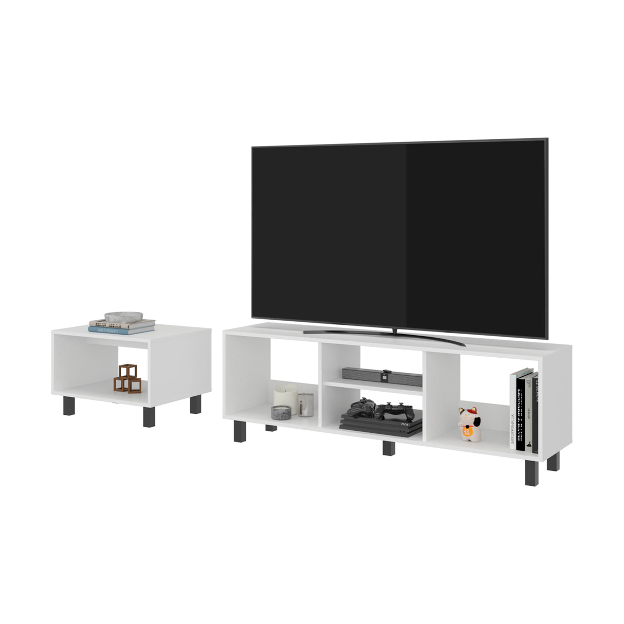 Combo Rack de Tv y Mesa de Centro Eclipse Blanco 140.2x47.5cm Para Tv Hasta 60" Pulgadas con Cuatro Compartimientos - MUEBLES DE TV | Bylmo