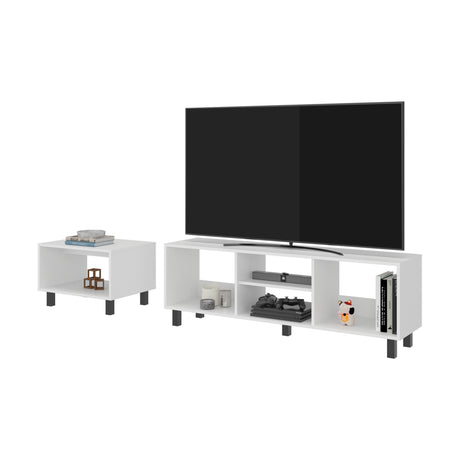 Combo Rack de Tv y Mesa de Centro Eclipse Blanco 140.2x47.5cm Para Tv Hasta 60" Pulgadas con Cuatro Compartimientos - MUEBLES DE TV | Bylmo
