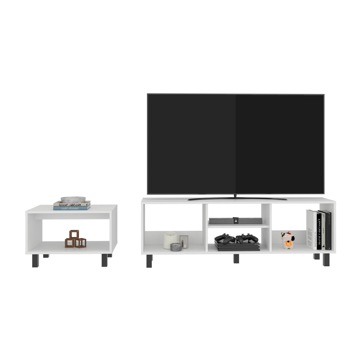 Combo Rack de Tv y Mesa de Centro Eclipse Blanco 140.2x47.5cm Para Tv Hasta 60" Pulgadas con Cuatro Compartimientos - MUEBLES DE TV | Bylmo