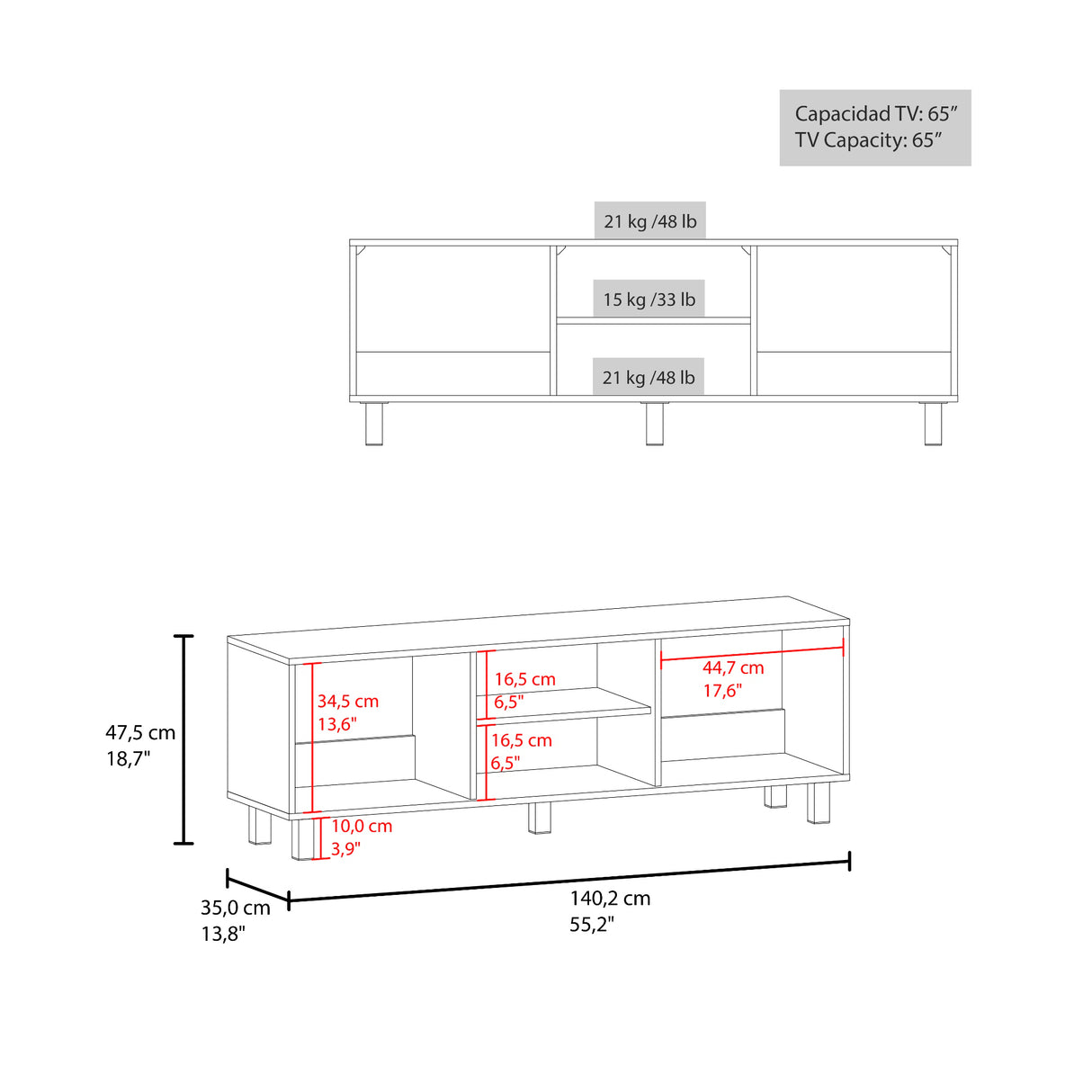 Combo Rack de Tv y Mesa de Centro Eclipse Blanco 140.2x47.5cm Para Tv Hasta 60" Pulgadas con Cuatro Compartimientos - MUEBLES DE TV | Bylmo