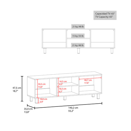 Combo Rack de Tv y Mesa de Centro Eclipse Blanco 140.2x47.5cm Para Tv Hasta 60" Pulgadas con Cuatro Compartimientos - MUEBLES DE TV | Bylmo