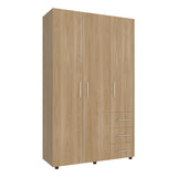 Closet Atenas Fresno Europeo y Blanco 120x200cm con Tres Puertas y con Tres Cajones - CLOSETS | Bylmo