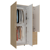 Closet Atenas Fresno Europeo y Blanco 120x200cm con Tres Puertas y con Tres Cajones - CLOSETS | Bylmo