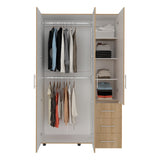 Closet Atenas Fresno Europeo y Blanco 120x200cm con Tres Puertas y con Tres Cajones - CLOSETS | Bylmo