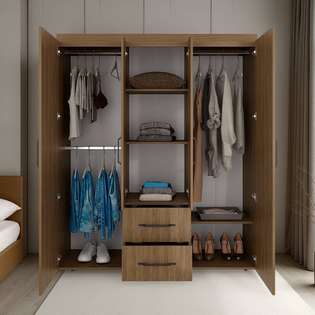 Closet Bariloche Fresno 150.3x177.9cm con Cuatro Puertas y con Dos Cajones - CLOSETS | Bylmo