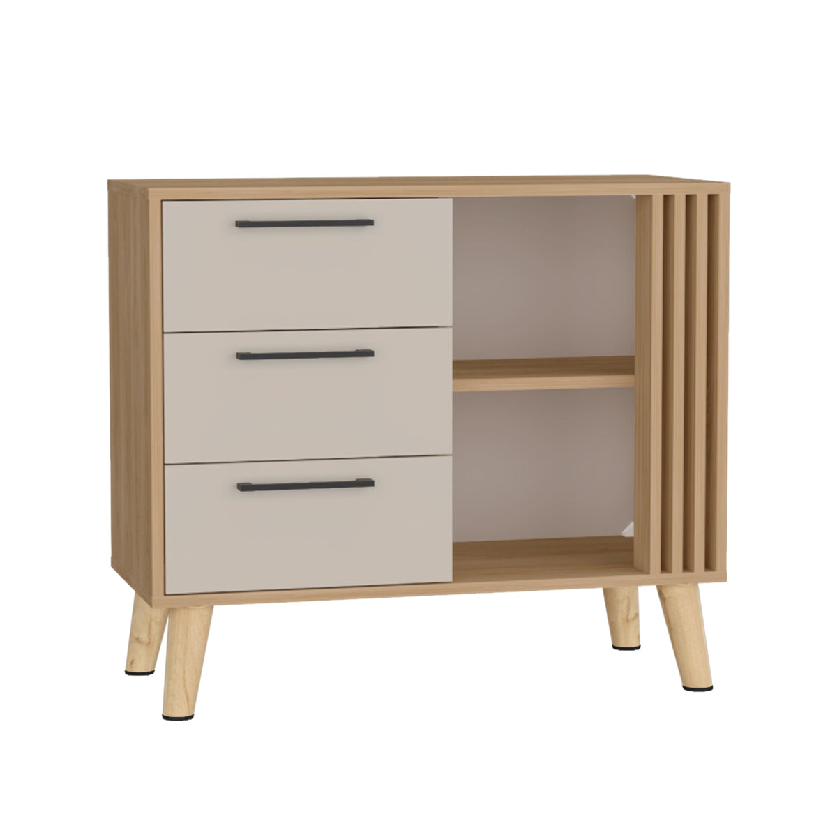 Cajonera Vance Fresno Europeo y Capri 80x64.4cm de Tres Hileras con Tres Cajones