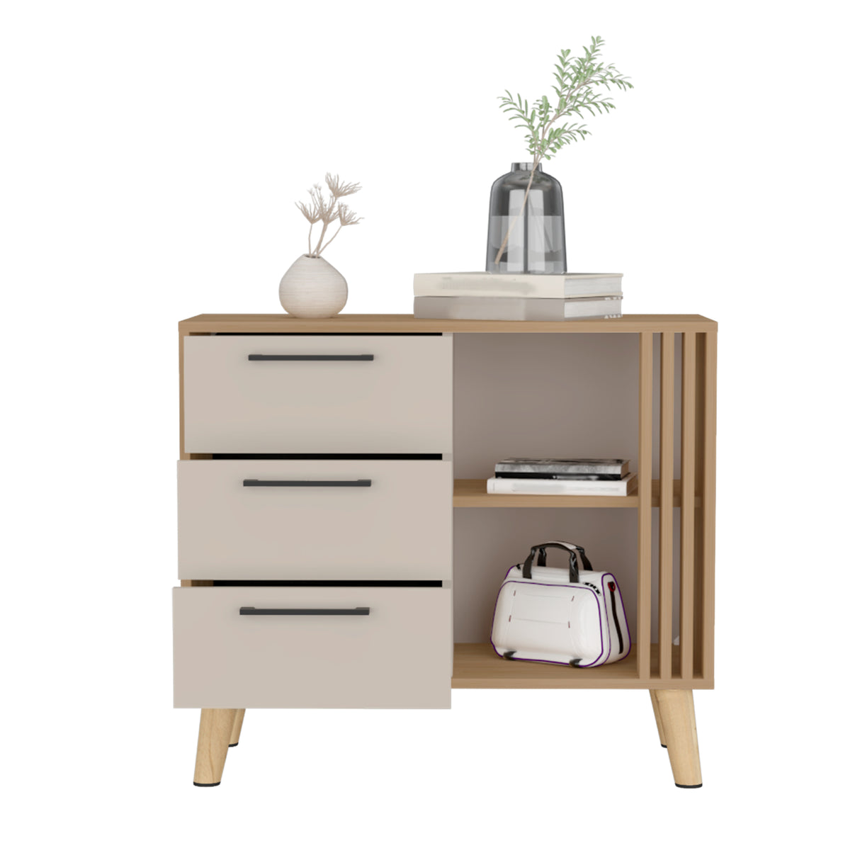 Cajonera Vance Fresno Europeo y Capri 80x64.4cm de Tres Hileras con Tres Cajones - CAJONERAS Y COMODAS | Bylmo