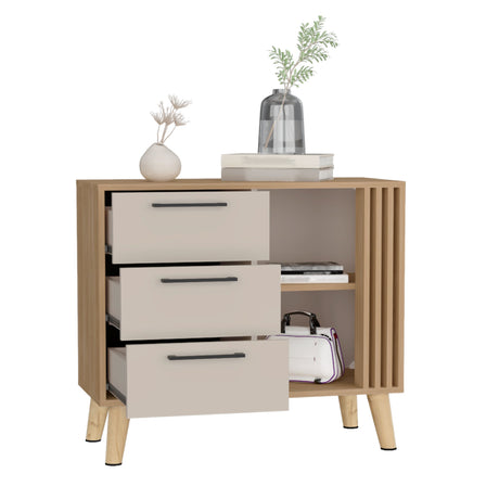 Cajonera Vance Fresno Europeo y Capri 80x64.4cm de Tres Hileras con Tres Cajones