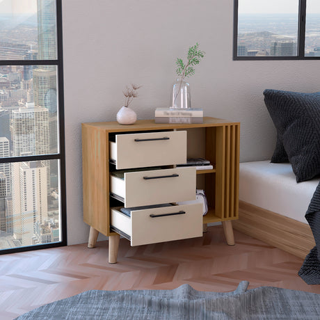 Cajonera Vance Fresno Europeo y Capri 80x64.4cm de Tres Hileras con Tres Cajones - CAJONERAS Y COMODAS | Bylmo