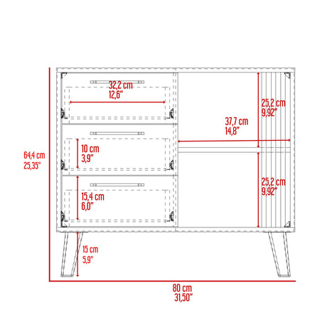 Cajonera Vance Fresno Europeo y Capri 80x64.4cm de Tres Hileras con Tres Cajones - CAJONERAS Y COMODAS | Bylmo