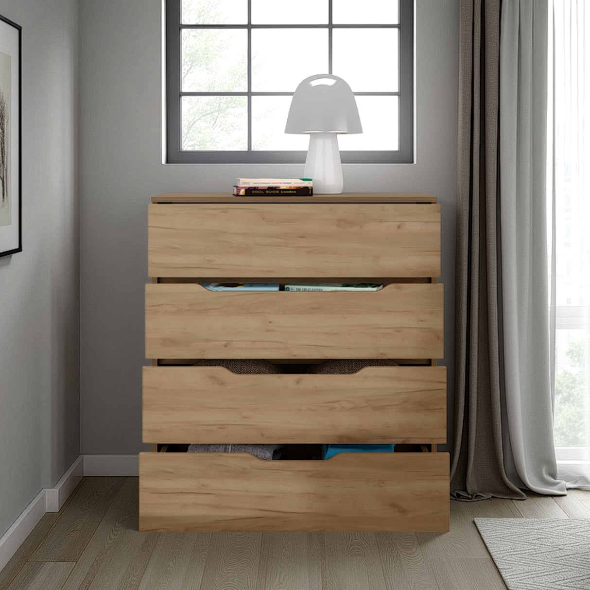 Cajonera Zoe Fresno 80x89.1cm de Cuatro Hileras con Cuatro Cajones - CAJONERAS Y COMODAS | Bylmo