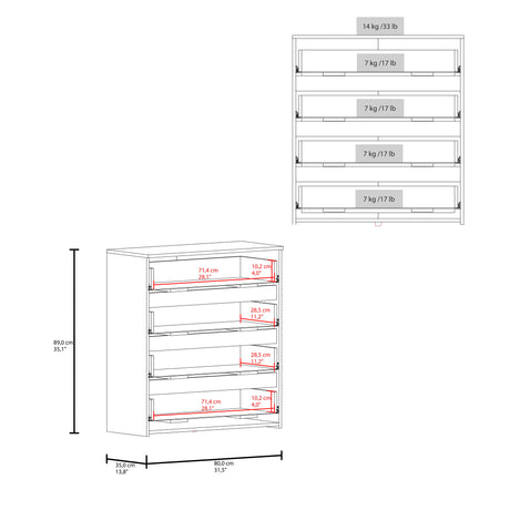 Cajonera Zoe Fresno 80x89.1cm de Cuatro Hileras con Cuatro Cajones - CAJONERAS Y COMODAS | Bylmo
