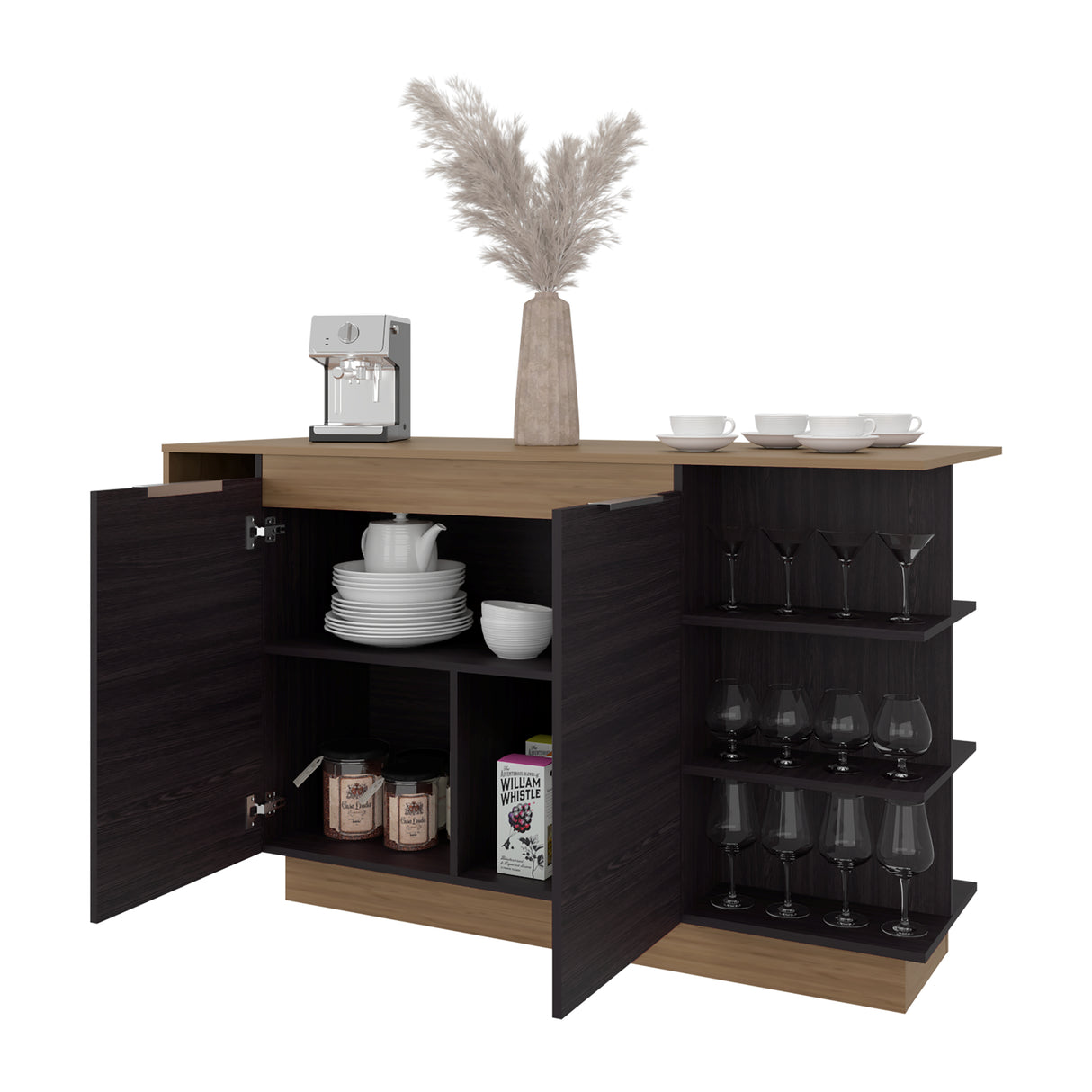 Barra de Cocina Lumina Wengue y Fresno 150x89.2cm con Cuatro Entrepaños - BARRAS Y MUEBLES AUXILIARES | Bylmo