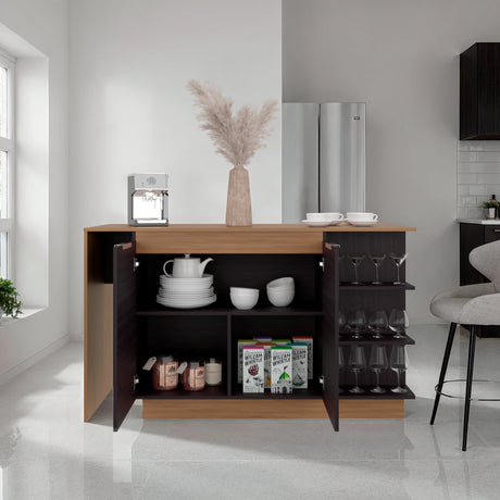 Barra de Cocina Lumina Wengue y Fresno 150x89.2cm con Cuatro Entrepaños - BARRAS Y MUEBLES AUXILIARES | Bylmo