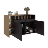 Barra de Cocina Bari Wengue y Fresno 140x90cm con Tres Entrepaños y con Cuatro Compartimientos - BARRAS Y MUEBLES AUXILIARES | Bylmo