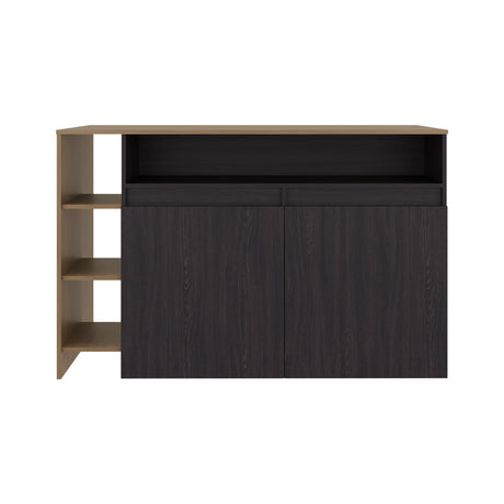 Barra de Cocina Bari Wengue y Fresno 140x90cm con Tres Entrepaños y con Cuatro Compartimientos - BARRAS Y MUEBLES AUXILIARES | Bylmo