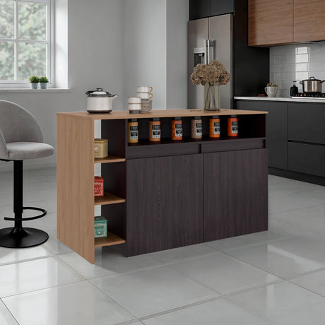 Barra de Cocina Bari Wengue y Fresno 140x90cm con Tres Entrepaños y con Cuatro Compartimientos - BARRAS Y MUEBLES AUXILIARES | Bylmo