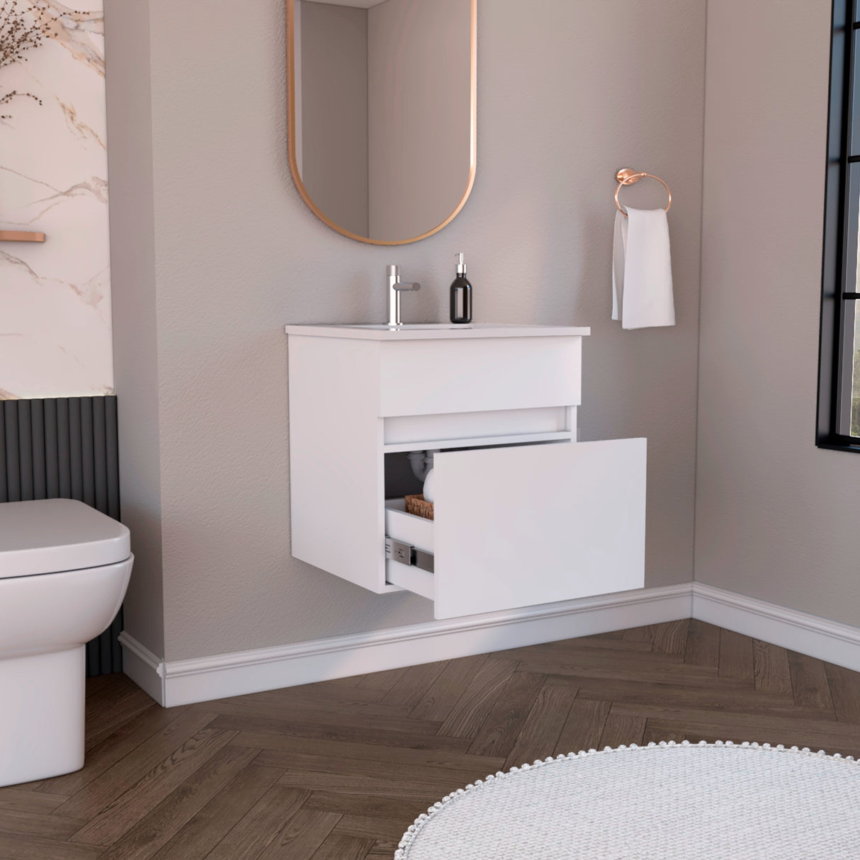 Mueble para Lavamanos Aydin Blanco 50.1x52cm Flotante Individual sin Lavamanos y con Un Cajón - MUEBLES PARA LAVAMANOS | Bylmo