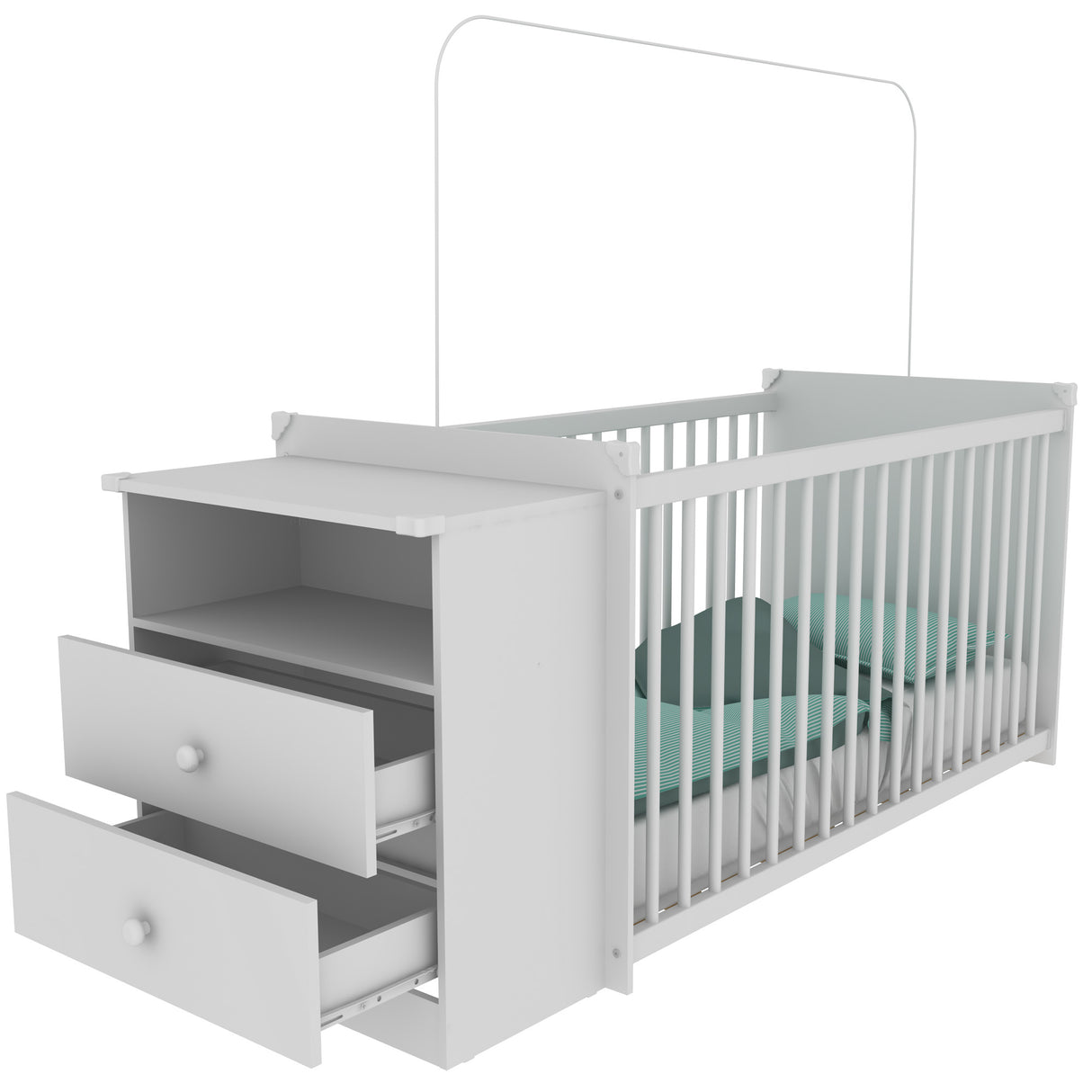 Cuna con Cómoda My Baby Blanco 166x73cm con Cabecero con Colchón Infantil y con Almacenamiento - CAMAS | Bylmo