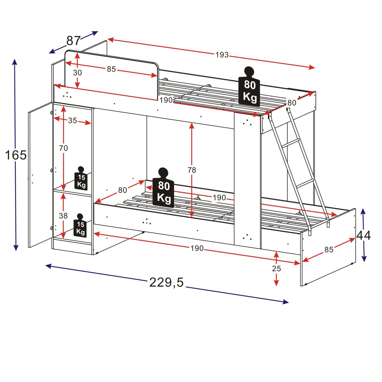 Camarote Tokio Negro 85x165cm con Cabecero sin Colchón y con Almacenamiento - CAMAS | Bylmo