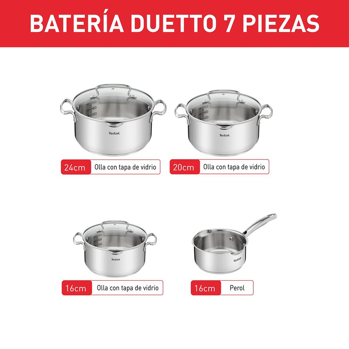 Batería de Cocina Tefal Duetto Plus Plateado 54x19cm de 7 Piezas - OLLAS Y SARTENES | Bylmo