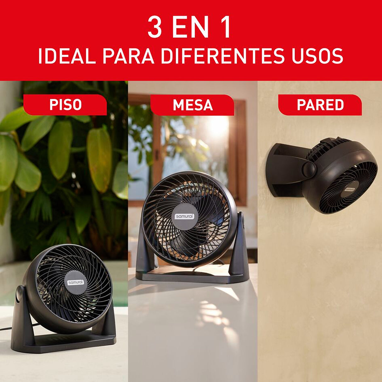 Ventilador 3 en 1 Samurai Compact Force Negro 28x27.5cm de 3 Velocidades - VENTILADORES | Bylmo