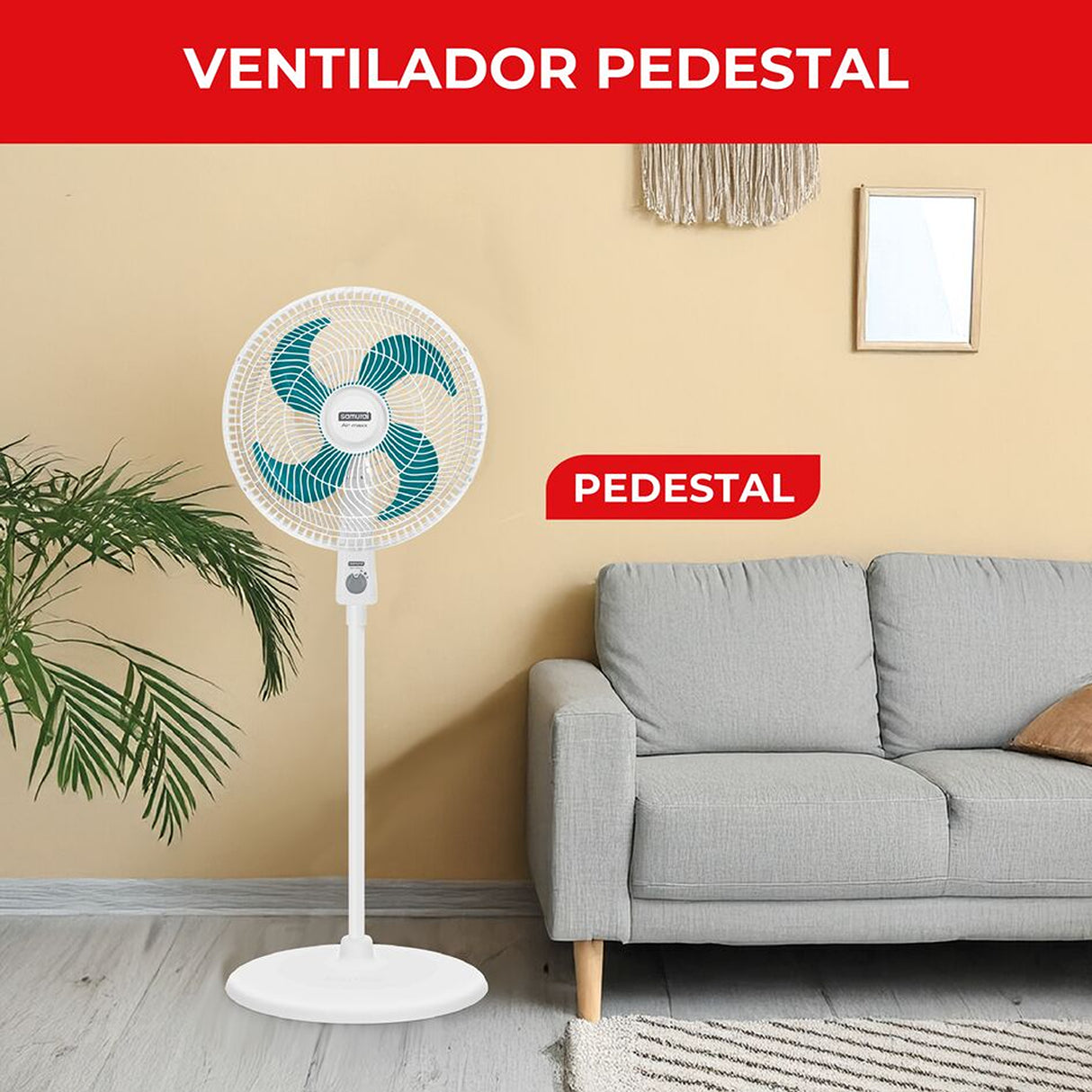 Ventilador de Piso Samurai Air Maxx Blanco 47.4x118cm de 3 Velocidades y con Oscilación - VENTILADORES | Bylmo