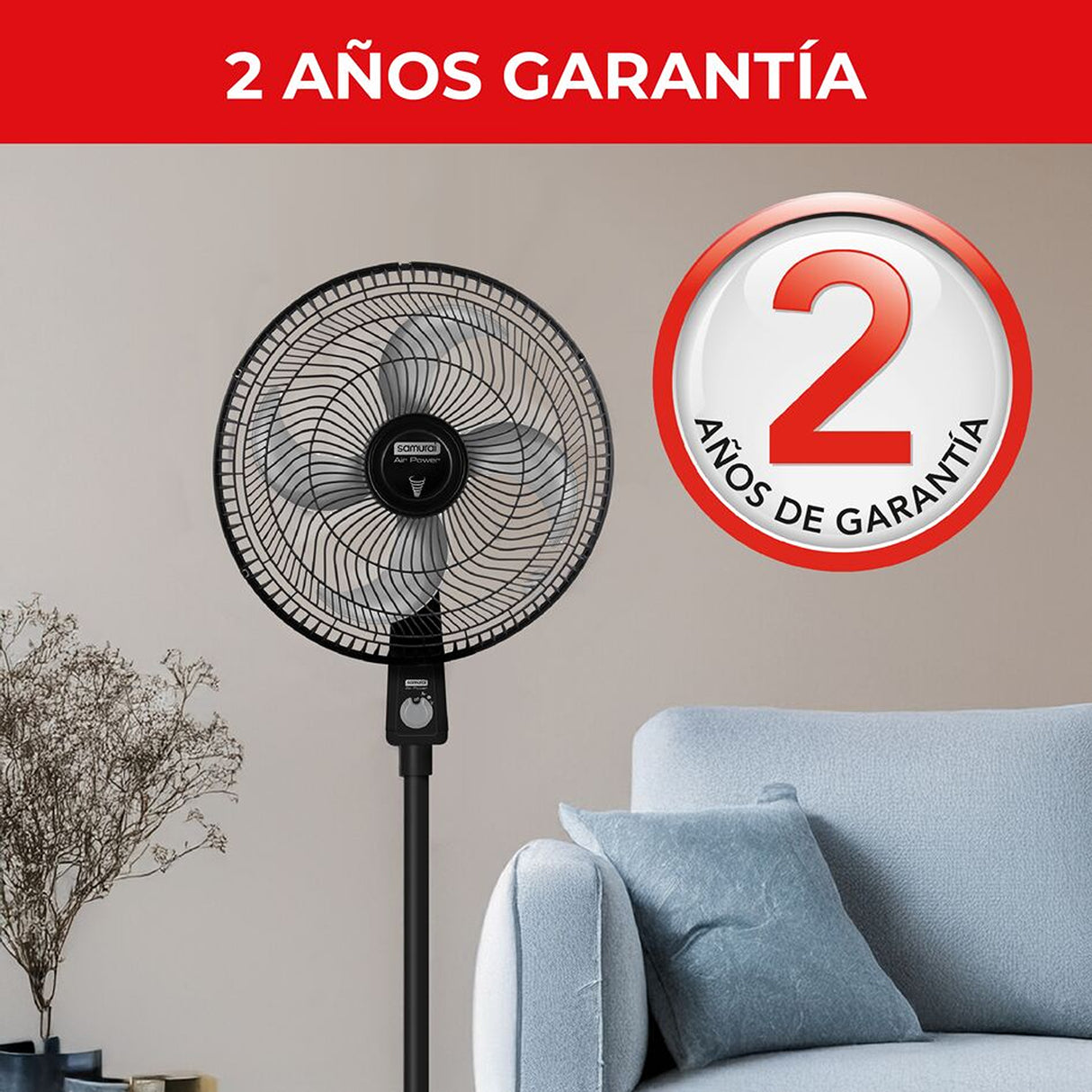 Ventilador de Piso Samurai Air Power Negro 47.4x118cm de 3 Velocidades y con Oscilación - VENTILADORES | Bylmo