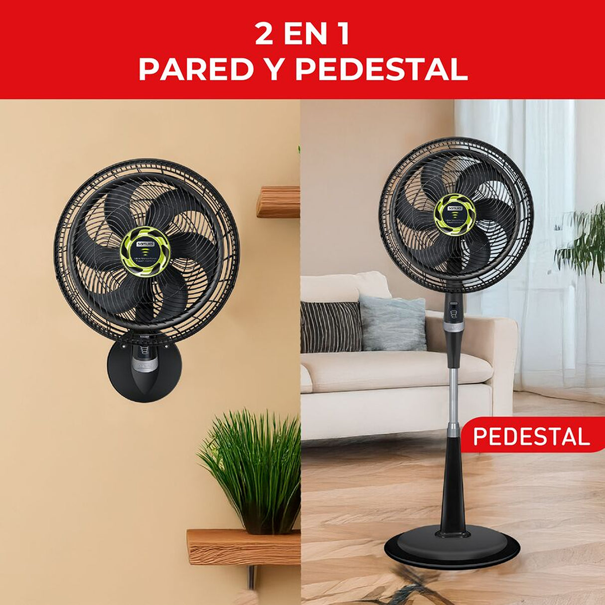 Ventilador 2 en 1 Samurai Ultra Silence Negro 50x135.4cm de 4 Velocidades con Control Remoto y con Oscilación - VENTILADORES | Bylmo