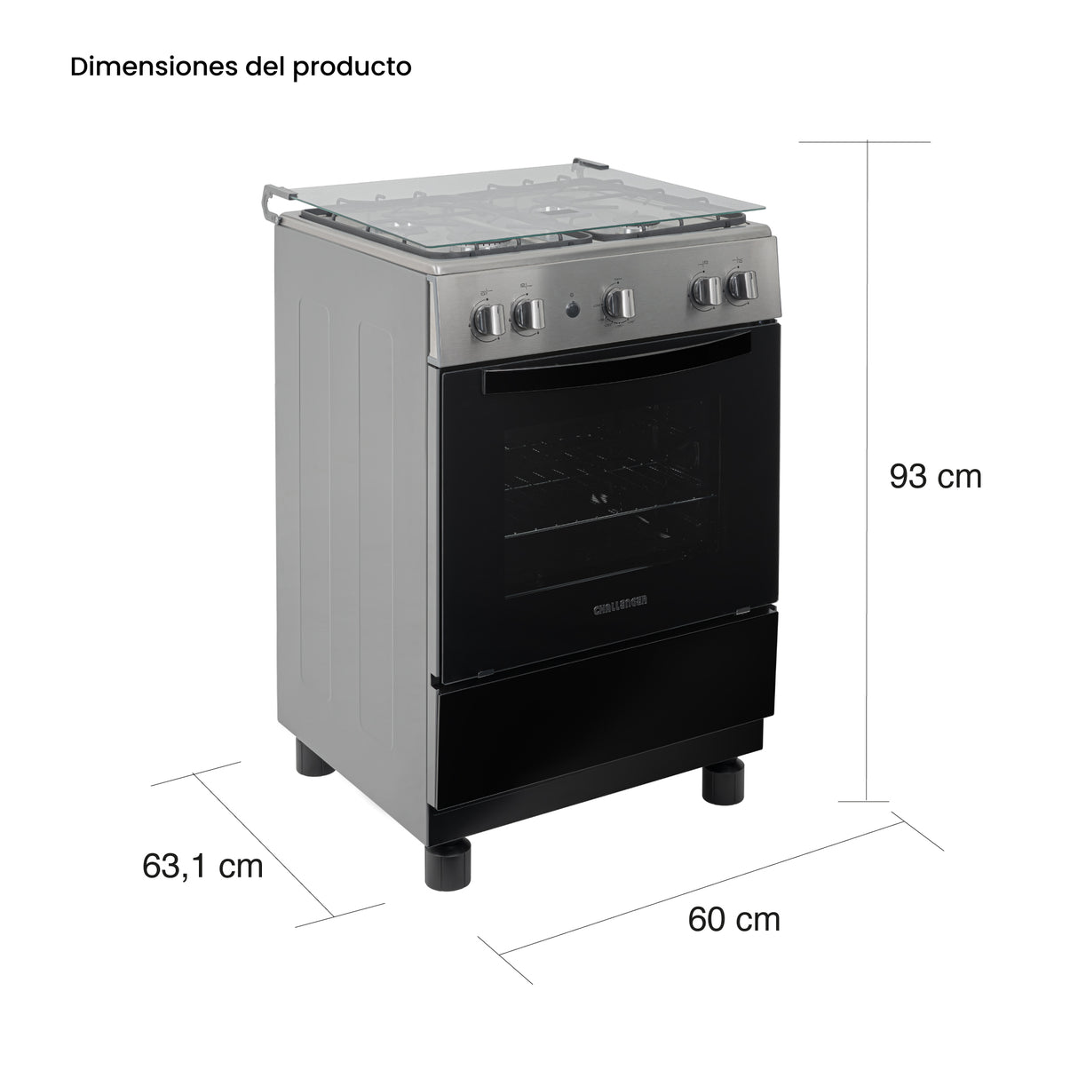 Estufa Challenger Cucina Negro 60x93cm de Gas Natural con Cuatro Quemadores - ESTUFAS | Bylmo