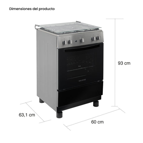 Estufa Challenger Cucina Negro 60x93cm de Gas Natural con Cuatro Quemadores - ESTUFAS | Bylmo