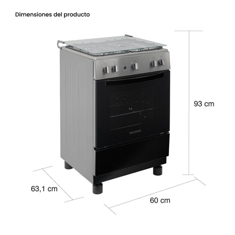 Estufa Challenger Cucina Negro 60x93cm de Gas Propano con Cuatro Quemadores - ESTUFAS | Bylmo