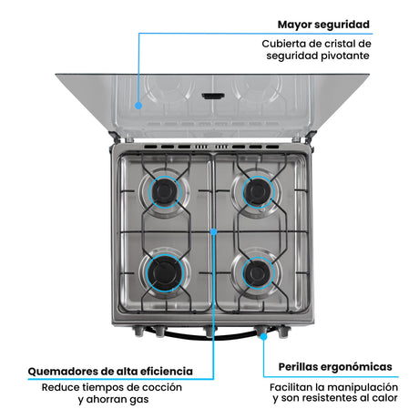 Estufa Challenger Cucina Negro 60x93cm de Gas Propano con Cuatro Quemadores - ESTUFAS | Bylmo