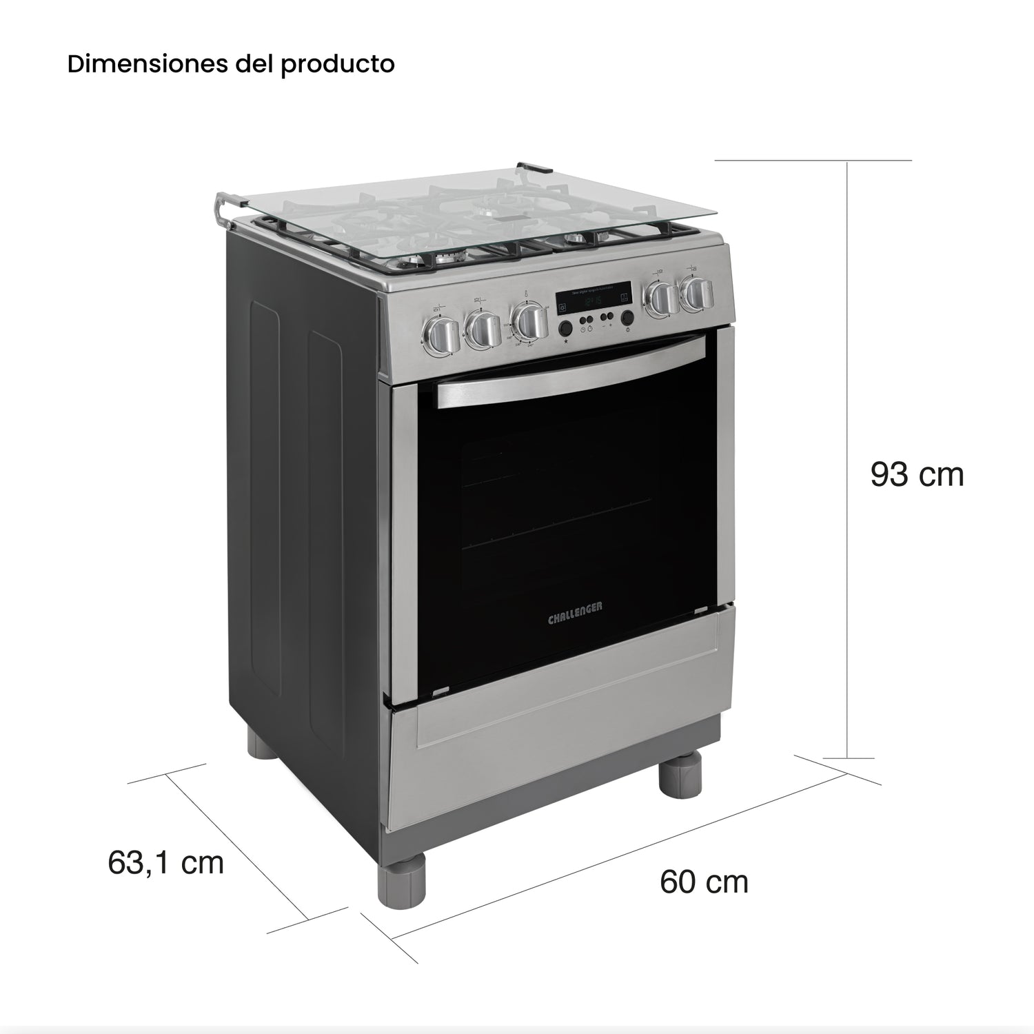 Estufa Challenger Cucina Gris 60x93cm de Gas Propano con Cuatro Quemadores con Pantalla Digital y con Temporizador - ESTUFAS | Bylmo