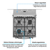 Estufa Challenger Cucina Gris 60x93cm de Gas Propano con Cuatro Quemadores con Pantalla Digital y con Temporizador - ESTUFAS | Bylmo