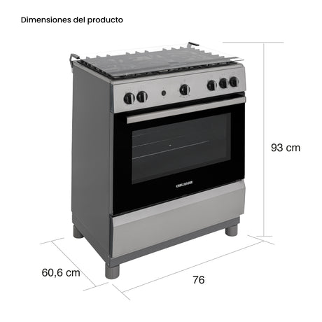 Estufa Challenger Cucina Gris 76x93cm de Gas Natural con Cinco Quemadores - ESTUFAS | Bylmo