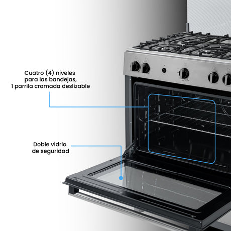 Estufa Challenger Cucina Gris 76x93cm de Gas Natural con Cinco Quemadores - ESTUFAS | Bylmo