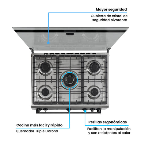 Estufa Challenger Cucina Gris 76x93cm de Gas Propano con Cinco Quemadores - ESTUFAS | Bylmo