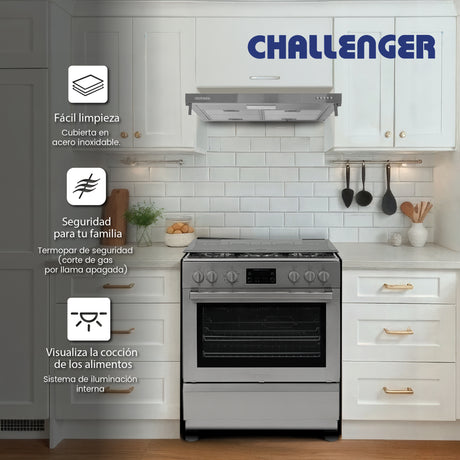 Estufa Challenger Cucina Gris 76x93cm de Gas Natural con Cinco Quemadores y con Temporizador - ESTUFAS | Bylmo