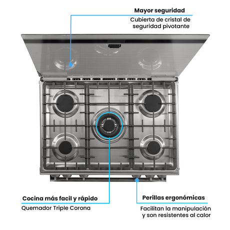 Estufa Challenger Cucina Gris 76x93cm de Gas Natural con Cinco Quemadores y con Temporizador - ESTUFAS | Bylmo