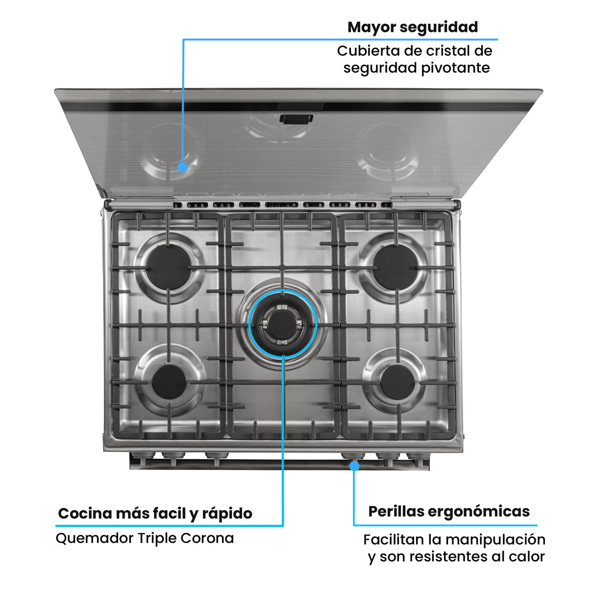 Estufa Challenger Cucina Gris 76x93cm de Gas Propano con Cinco Quemadores y con Temporizador - ESTUFAS | Bylmo
