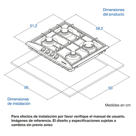 Estufa de Empotrar Challenger Alpha Gris y Negro 58.2x51.2cm de Gas Natural con Cuatro Quemadores - ESTUFAS DE EMPORTRAR Y CUBIERTAS | Bylmo