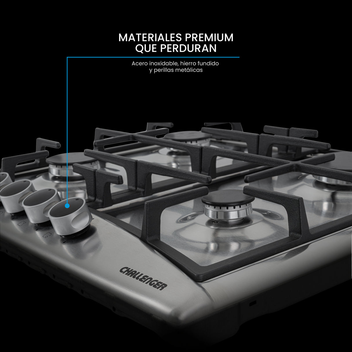 Estufa de Empotrar Challenger Alpha Gris y Negro 58.2x51.2cm de Gas Natural con Cuatro Quemadores - ESTUFAS DE EMPORTRAR Y CUBIERTAS | Bylmo