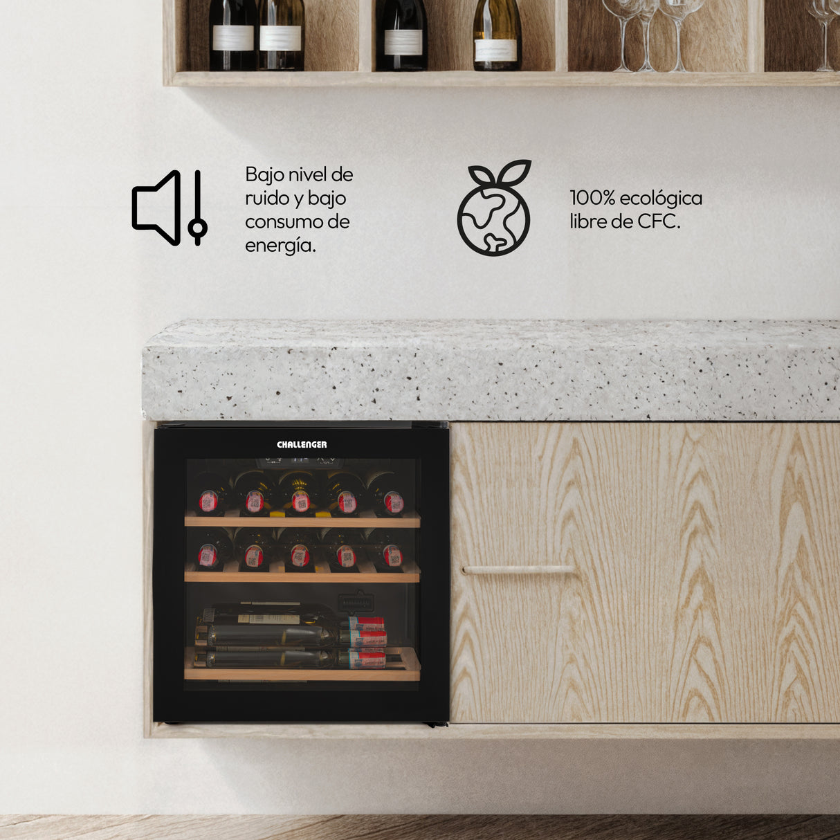 Cava de Vino Challenger Negro 48x41cm de 40 Litros y con Pantalla Digital - NEVERAS | Bylmo