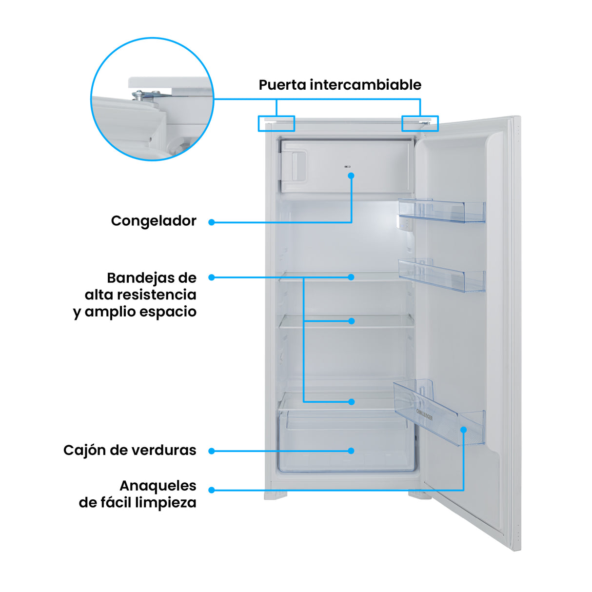 Nevera de Empotrar Challenger Blanco 54x123.2cm de 185 Litros con Congelador - NEVERAS | Bylmo