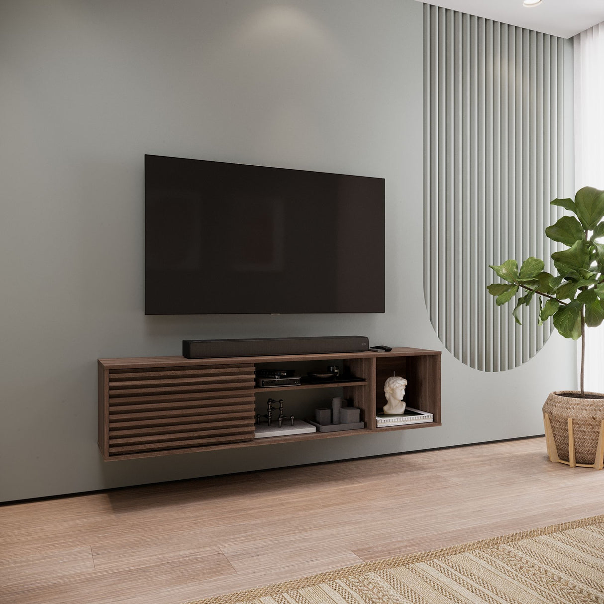 Mesa para TV Flotante Nori Milan 160x37cm para TV Hasta 65" Pulgadas con Un Compartimiento - MUEBLES DE TV | Bylmo