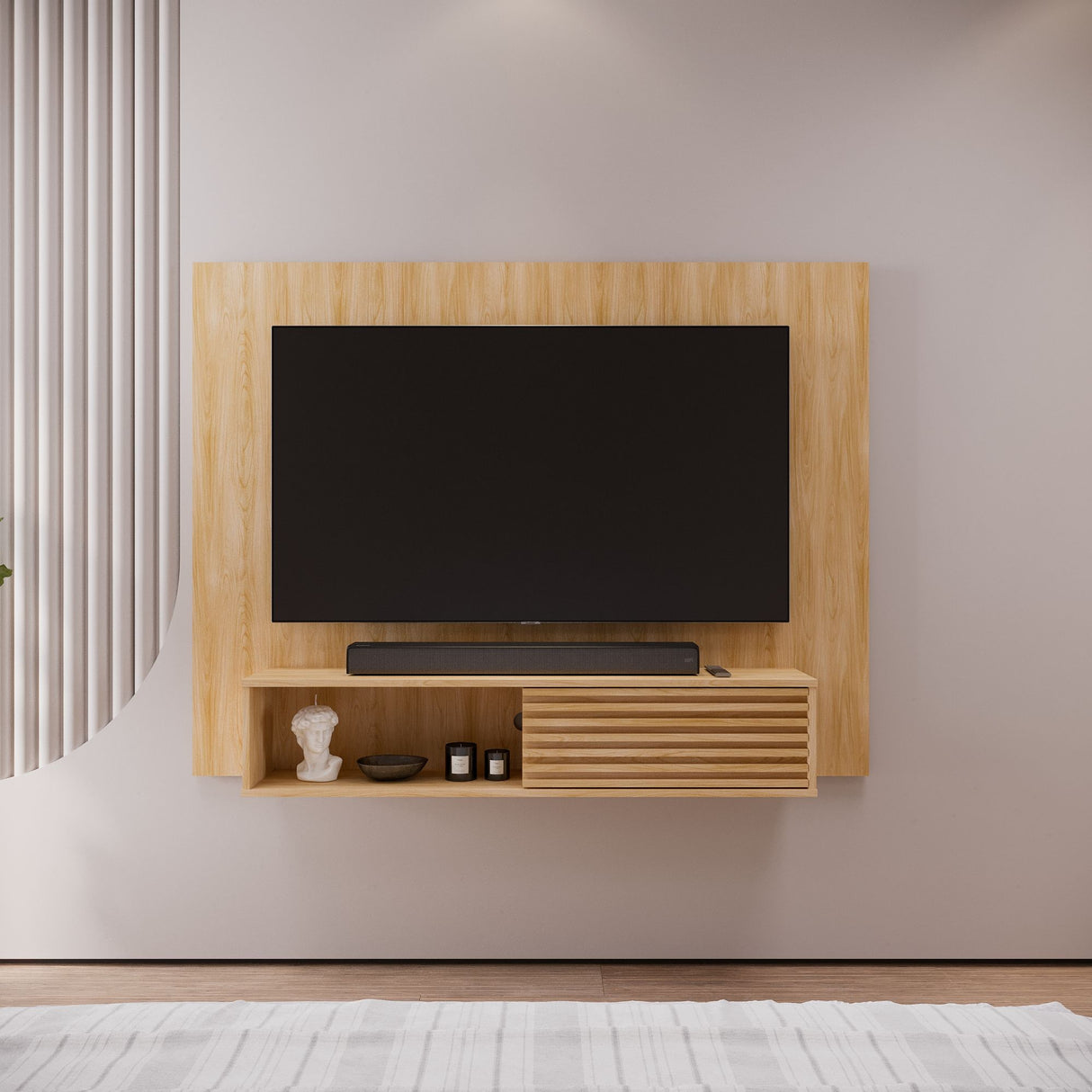 Panel de TV Nori Panela 155x118cm para TV Hasta 65" Pulgadas con Un Compartimiento - MUEBLES DE TV | Bylmo