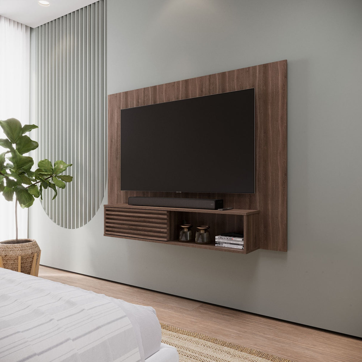 Panel de TV Nori Milan 155x118cm para TV Hasta 65" Pulgadas con Un Compartimiento - MUEBLES DE TV | Bylmo